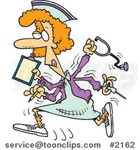 Cartoon Multitasking Nurse by Toonaday