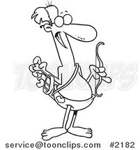 Cartoon Black and White Line Drawing of an Old Cupid Holding a Bow and Arrows by Toonaday