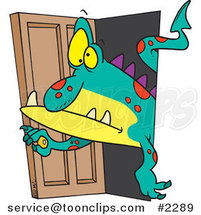 Cartoon Monster Coming Through a Door by Toonaday