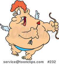 Cartoon Chubby Cupid with Red Hair, Flapping His Tiny Wings, Winking and Smiling While Flying with a Bow and Arrow by Toonaday