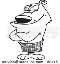 Cartoon Black and White Line Drawing of a Bear in a Kilt by Toonaday