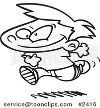 Cartoon Black and White Line Drawing of a Boy Running by Toonaday