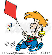 Cartoon Boy Flying a Kite - 3 by Toonaday