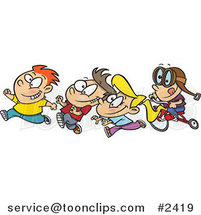 Cartoon Boy Chasing His Friends on His Trike by Toonaday