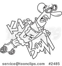 Cartoon Black and White Line Drawing of a Stunt Guy Shooting out of a Canon by Toonaday