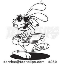 Cartoon Line Art Design of a Web Bunny Using a Laptop by Toonaday