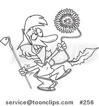 Cartoon Line Art Design of an Angry Lady Pulling a Giant Dandelion Weed by Toonaday