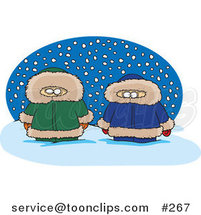 Cartoon Two Alaskans in the Snow over a Blue Oval by Toonaday