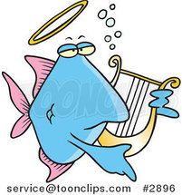 Cartoon Angelfish Playing a Lyre by Toonaday