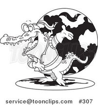 Cartoon Coloring Page Line Art of an Actor Crocodile Bowing by Toonaday