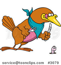 Cartoon Big Bird Ready to Dine on a Worm by Toonaday