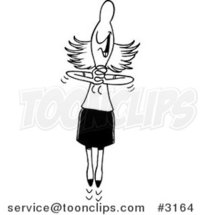 Cartoon Black and White Line Drawing of a Business Woman Jumping Gleefully by Toonaday