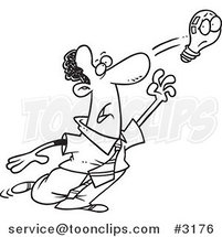 Cartoon Black and White Line Drawing of a Black Business Man Reaching for an Elusive Idea by Toonaday