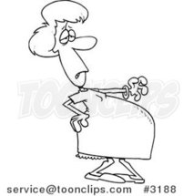 Cartoon Black and White Line Drawing of a Pregnant Lady Trying to Walk by Toonaday