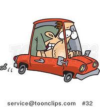 Cartoon White Guy Squished into a Tiny Compact Mini Car by Toonaday