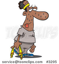 Cartoon Black and White Line Drawing of an Exhausted Black Guy Sweaty After a Work out by Toonaday