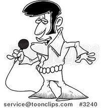 Cartoon Black and White Line Drawing of an Elvis Impersonator Singing by Toonaday