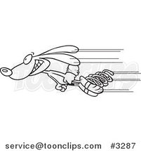 Cartoon Black and White Line Drawing of a Fast Rabbit Shooting past with Springs by Toonaday