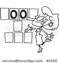 Cartoon Black and White Line Drawing of a Game Show Hostess Presenting Blank Spaces by Toonaday