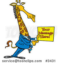 Cartoon Giraffe Business Man Holding a Sign with Sample Text by Toonaday