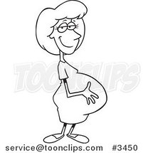 Cartoon Black and White Line Drawing of a Pregnant Lady by Toonaday