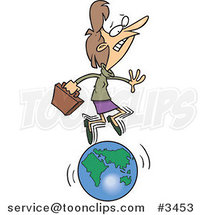 Cartoon Business Woman Running on a Globe by Toonaday