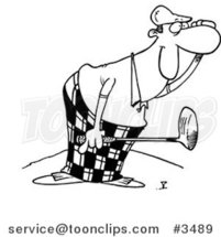 Cartoon Black and White Line Drawing of a Golfer Watching by Toonaday