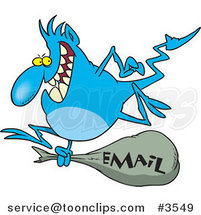 Cartoon Blue Gremlin with an Email Bag by Toonaday