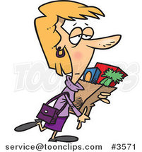 Cartoon Tired Lady Carrying a Bag of Groceries by Toonaday