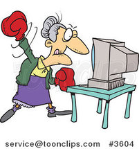 Cartoon Mad Granny Beating a Computer with Boxing Gloves by Toonaday