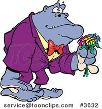 Cartoon Romantic Gorilla Holding Flowers by Toonaday