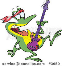 Cartoon Dancing Guitarist Frog by Toonaday