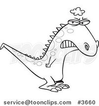 Cartoon Black and White Line Drawing of a Grumpy Grumposaurus by Toonaday