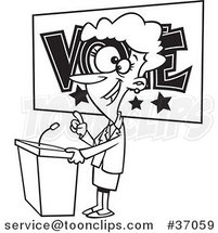 Cartoon Outlined Female Politician Giving a Speech Before an Election by Toonaday