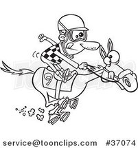 Cartoon Outlined Jockey Guy Racing a Horse by Toonaday