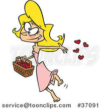 Cartoon Blond Lady Tossing Heart Confetti by Toonaday