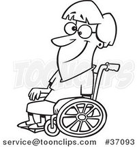Cartoon Outlined Smiling Lady in a Wheelchair by Toonaday