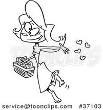 Cartoon Outlined Lady Tossing Heart Confetti by Toonaday