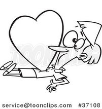 Cartoon Outlined Lady Being Crushed with a Love Heart by Toonaday