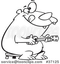 Cartoon Outlined Bear Playing a Ukelele by Toonaday