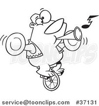 Cartoon Outlined Stunt Bear Playing Music and Riding a Unicycle by Toonaday