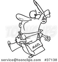 Cartoon Outlined Happy Mail Guy Walking and Whistling by Toonaday