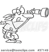 Cartoon Outlined Pirate Peering Through a Spyglass Telescope by Toonaday