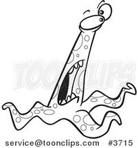 Cartoon Black and White Line Drawing of a Bad Monster Screaming by Toonaday