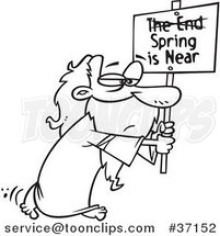 Cartoon Outlined Guy Carrying a Spring Is near Sign with the End Crossed out by Toonaday