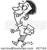Cartoon Outlined Happy Black Businesswoman Walking to a Meeting by Toonaday