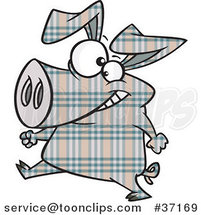 Cartoon Grinning Plaid Pig Walking Upright by Toonaday