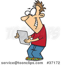 Cartoon Young Guy Using a Computer Tablet by Toonaday