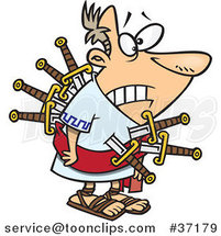 Cartoon Betrayed Man (Julius Caesar) Stabbed with Swords by Toonaday