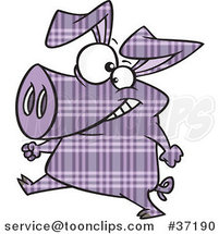 Cartoon Happy Purple Plaid Pig Walking Upright by Toonaday